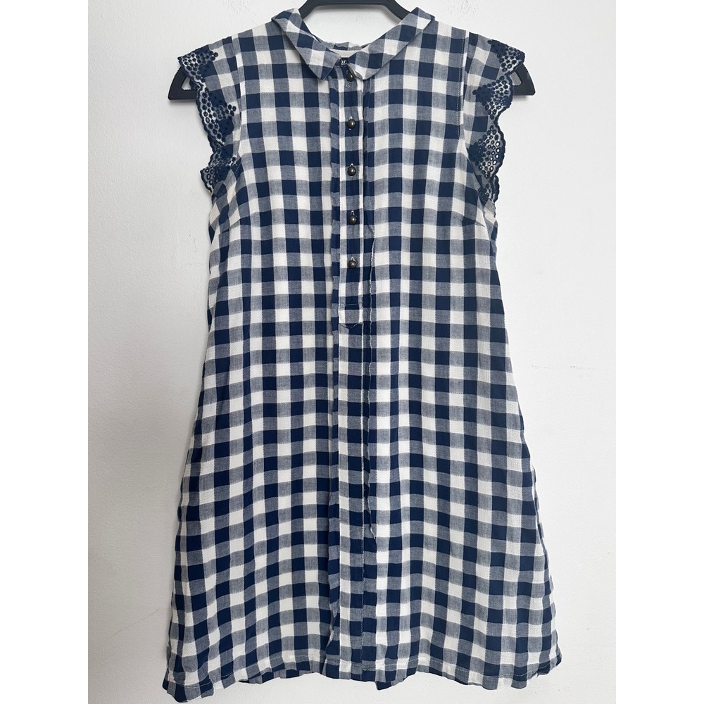 Dear Creatures Gingham Check Lace Trim Dress XS Peter Pan Collar Country Cowgirl